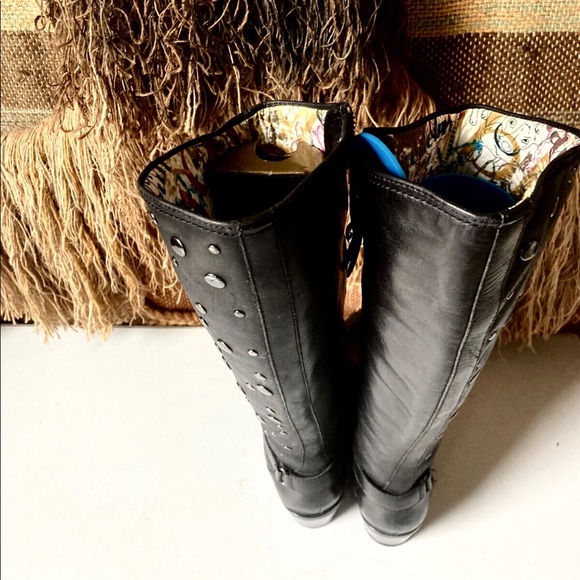 💕SALE💕 Libby Edelman Studded Black Leather Tall Riding Boots - Picture 4 of 7
